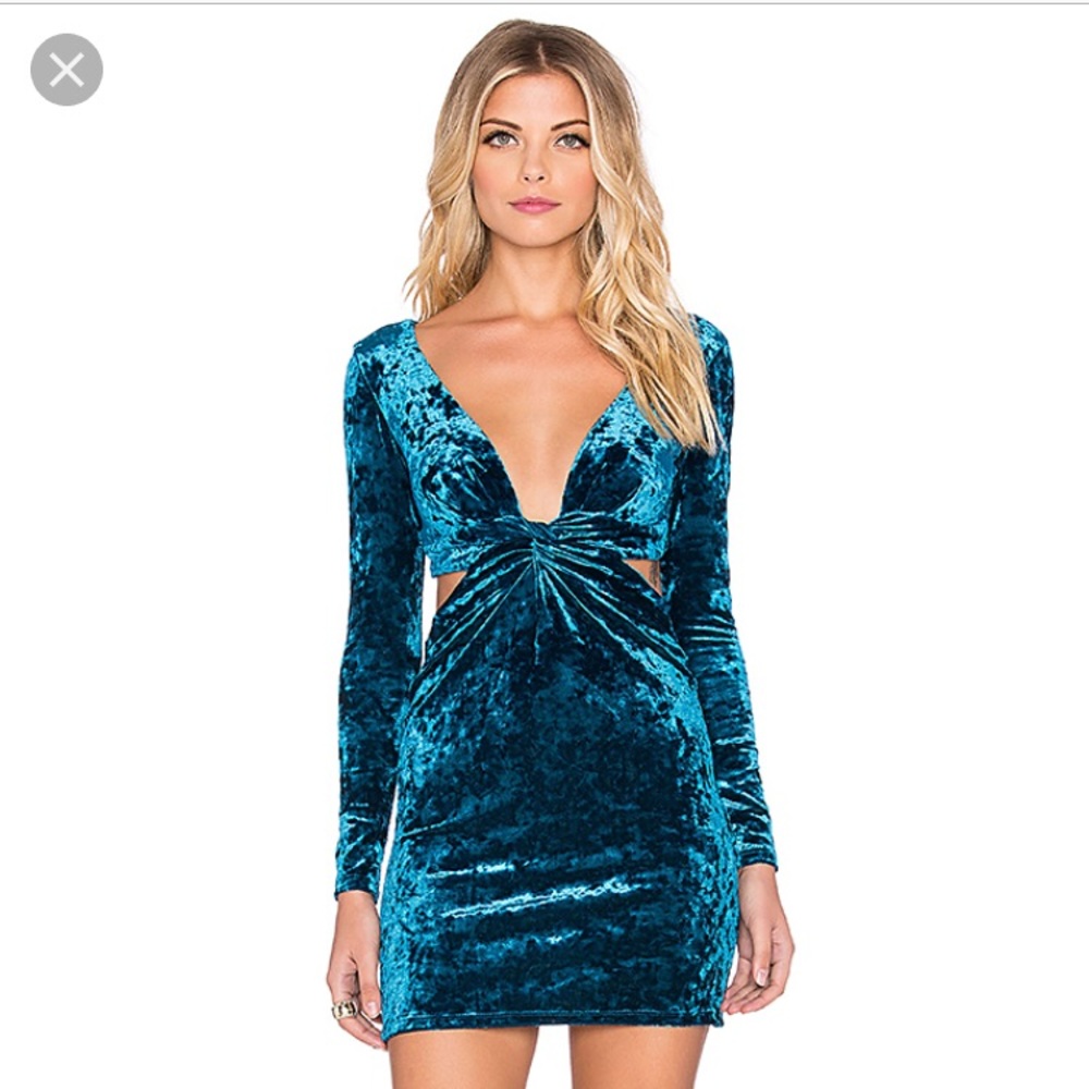 Revolve Planet Blue Cutout Crushed Velvet Peacock dress
